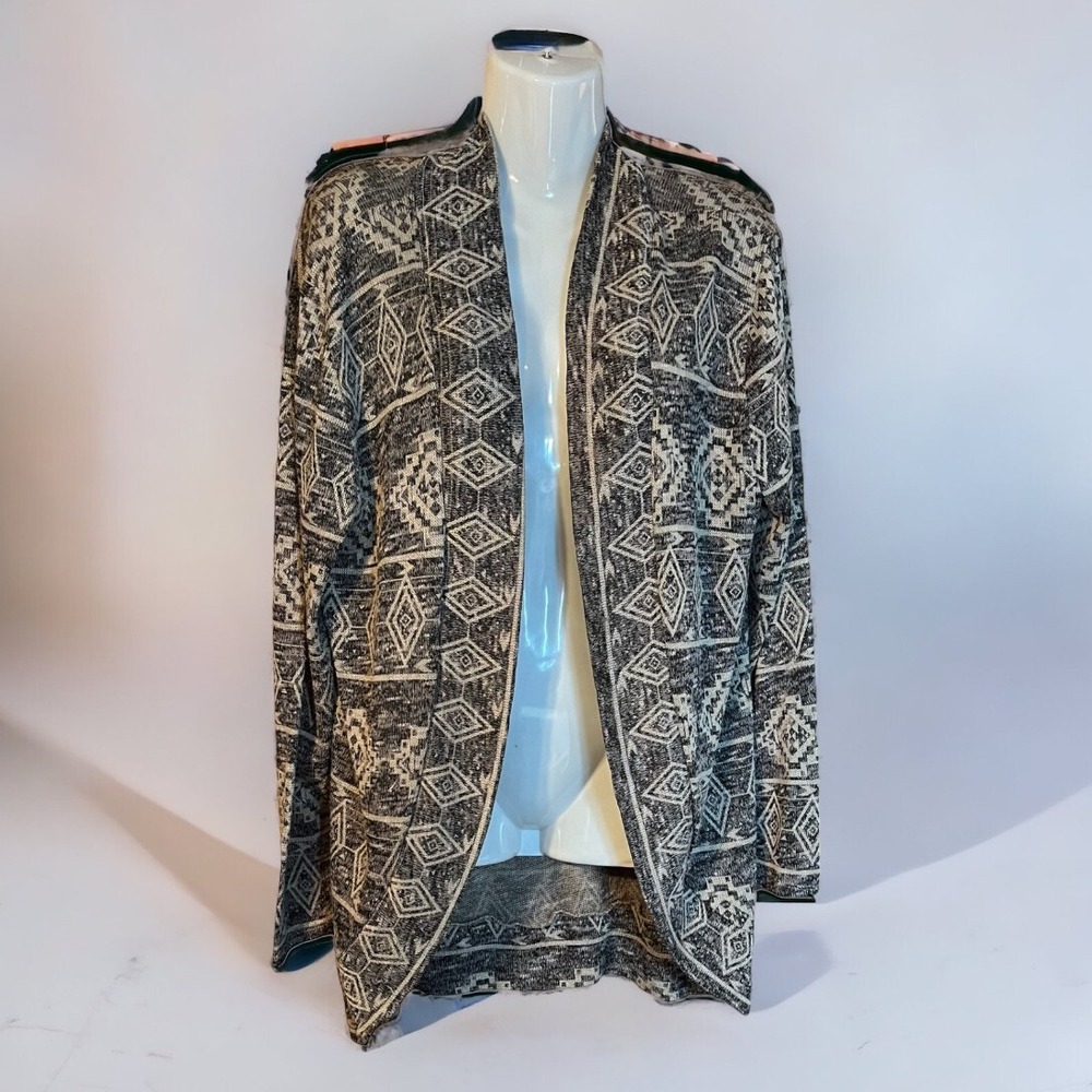 Southwest Open Knit Duster Phoebe Womens Tan Aztec Western Norm Almost Famous XL